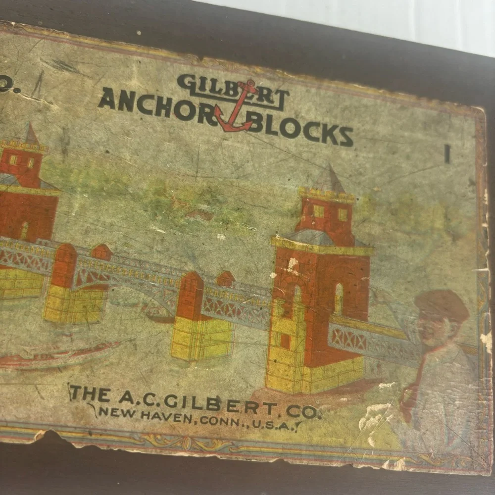 Antique-Gilbert Anchor Blocks Wood Box Advertising/Retro Toy